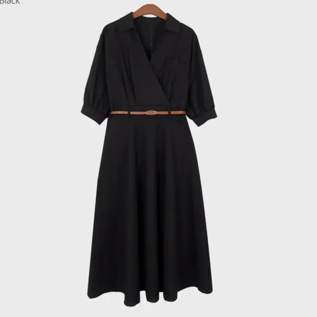 Japan Style Women Chic Casual Mini Shirt Dress with Belt
