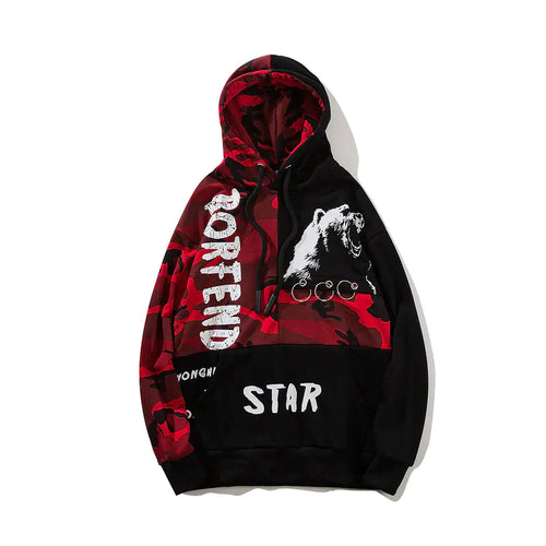 Camouflage Patchwork Hoodie for Hip Hop Streetwear