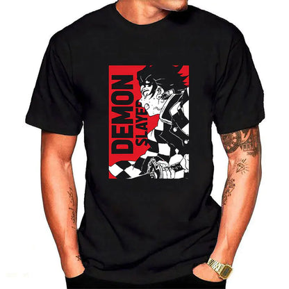 Demon Slayer Cartoon Men's T-Shirt with Round Neck
