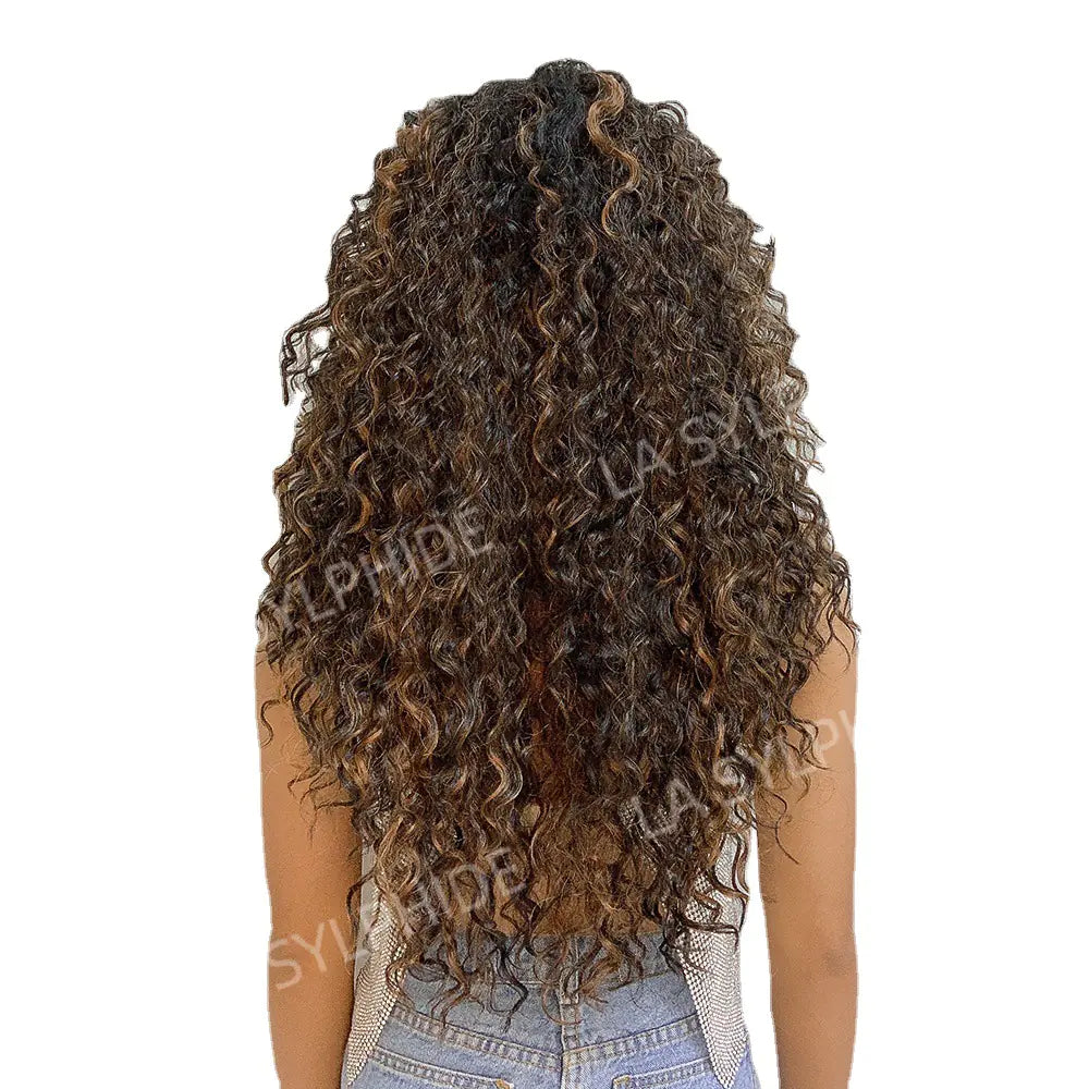 Black Ombre Long Curly Wig with Lace Front (Japan Fiber)