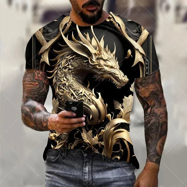 Men's Oversized 3D Printed Dragon T-Shirt - Casual Streetwear