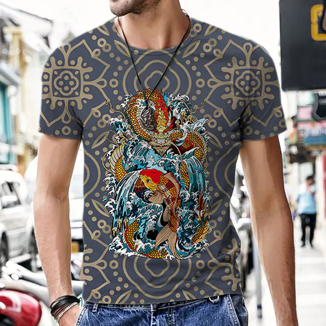 3D Printed Polyester Men's T-Shirt with Dragon Totem