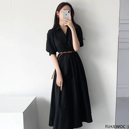 Japan Style Women Chic Casual Mini Shirt Dress with Belt