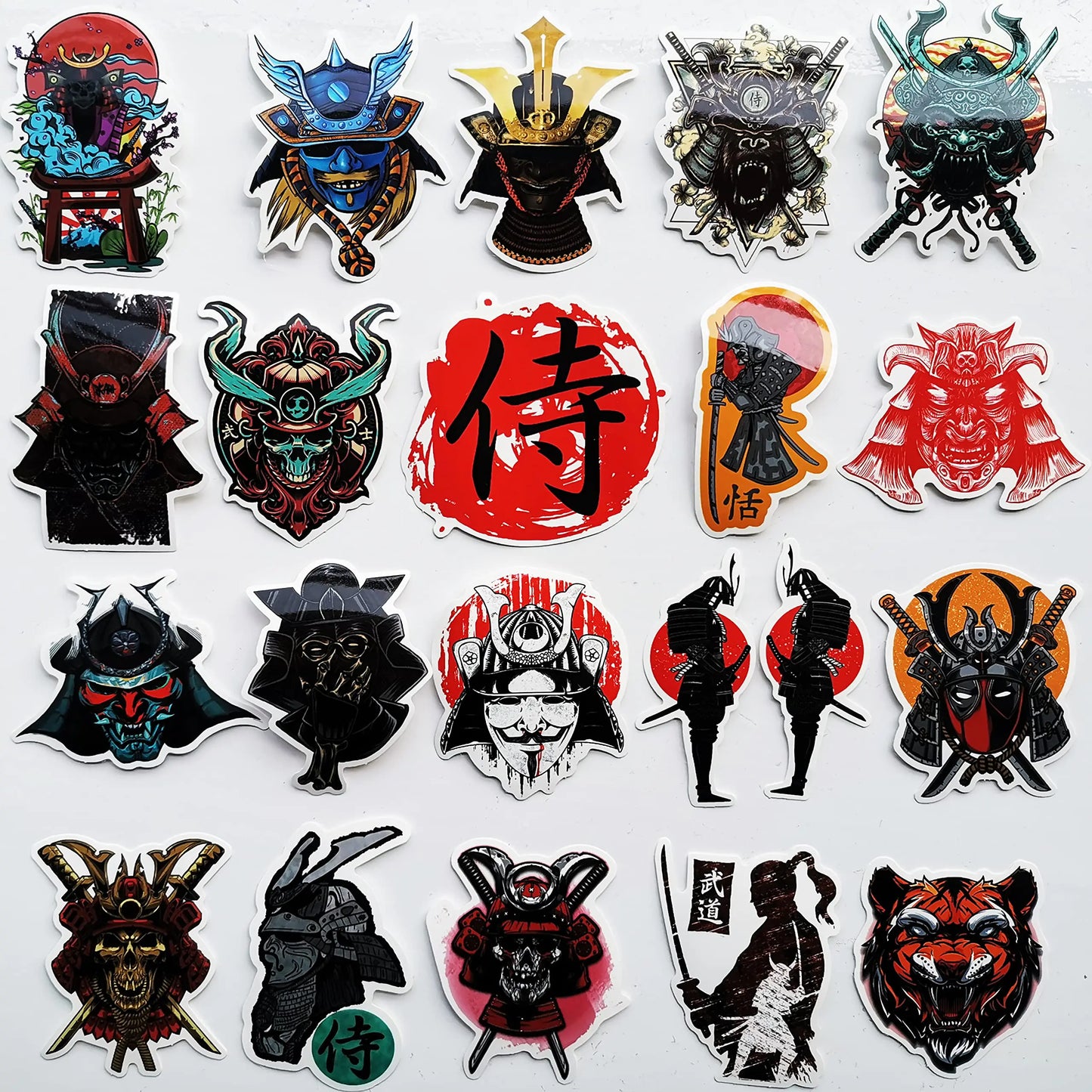 Generic 65Pcs Samurai Sticker for Car Bumper Japan Samurai Decal Bushido Oni Head Japanese Warriors Stickers Hard Hat Helmet MTB Shocks Decals