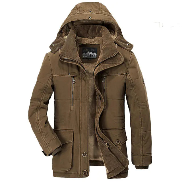 Warm Hooded Men's Winter Jacket - Medium Length Parka