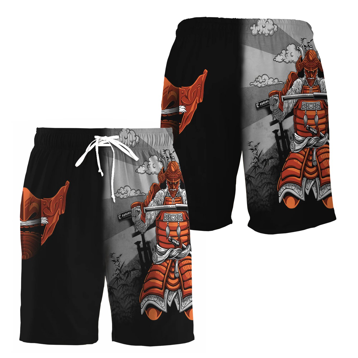 3D Samurai and Dragon Tattoo All Over Printed Shorts