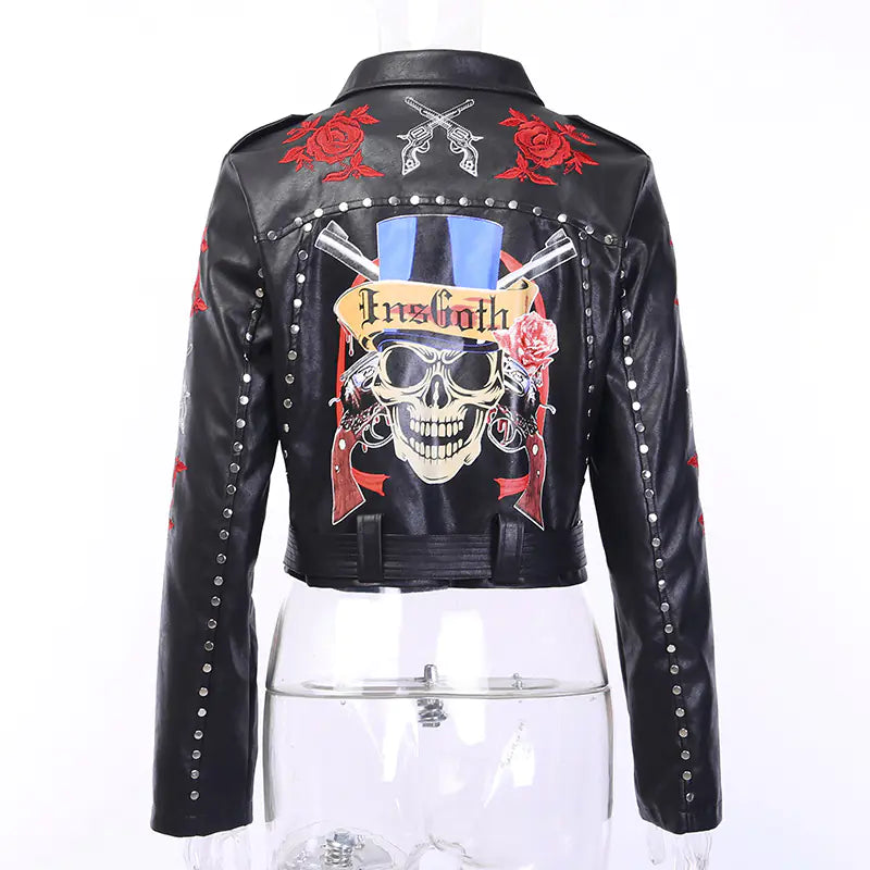 Embroidered Vintage Motorcycle Jacket for Women