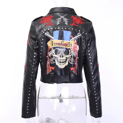 Embroidered Vintage Motorcycle Jacket for Women
