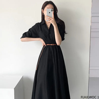 Japan Style Women Chic Casual Mini Shirt Dress with Belt