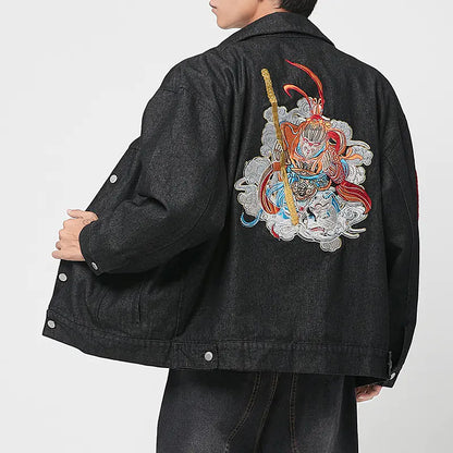 Japanese Style Men's Embroidered Casual Denim Jacket