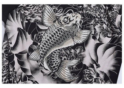 Japanese Retro Embroidered Koi Fish T-Shirt for Men
