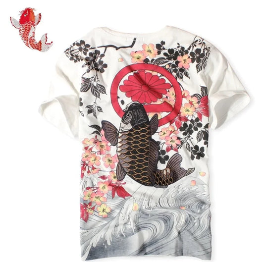 Embroidered Koi Fish T-shirt in Chinese Style
