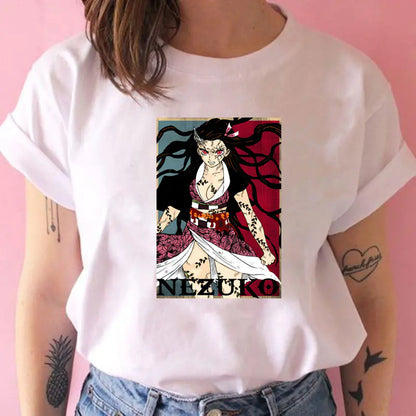Demon Slayer Women's Printed White T-Shirt