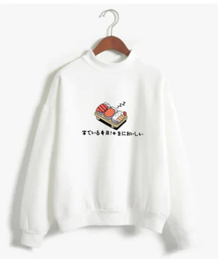 Sushi Print Crewneck Fleece Sweat Shirt