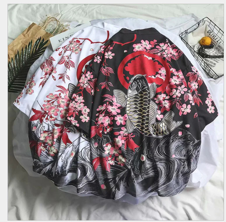 Loose-Fit Vintage Ukiyo-e Kimono Shirt for Men