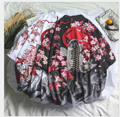 Loose-Fit Vintage Ukiyo-e Kimono Shirt for Men