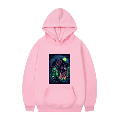 Men's Oversized Anime Monster Print Hoodie - Casual Pullover
