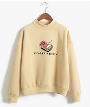 Sushi Print Crewneck Fleece Sweat Shirt