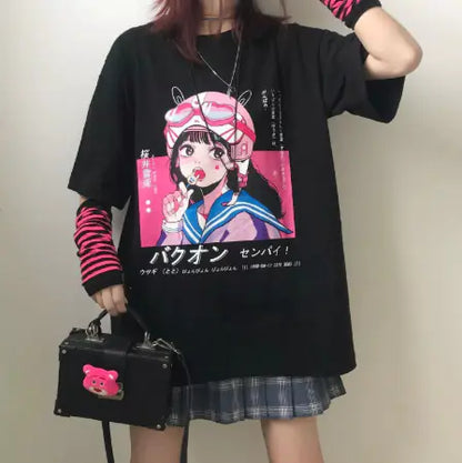 Printed Loose-Fit Short Sleeve T-Shirt for Students