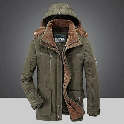 Warm Hooded Men's Winter Jacket - Medium Length Parka