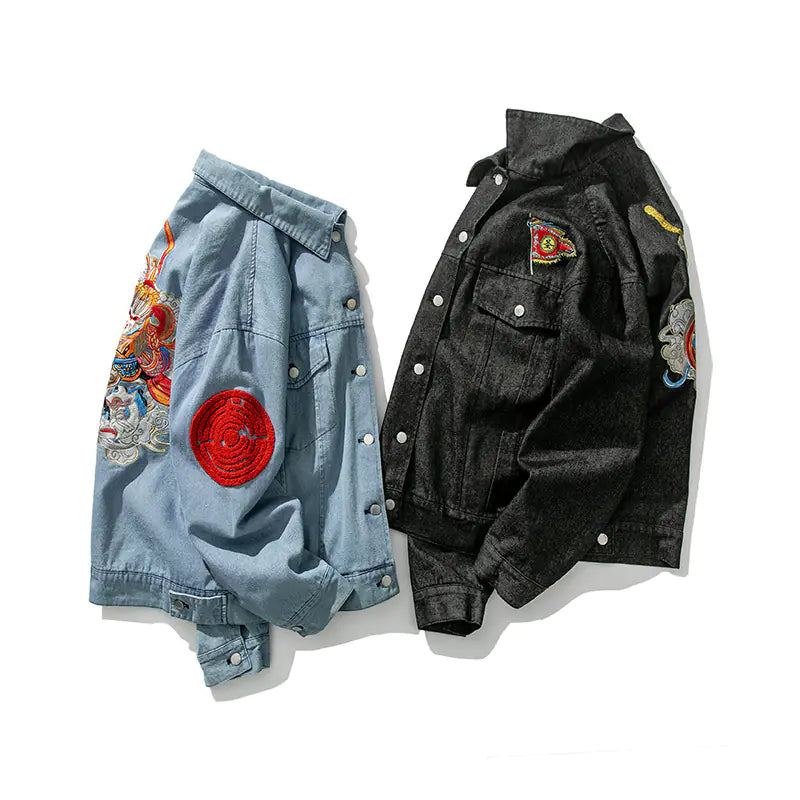 Japanese Style Men's Embroidered Casual Denim Jacket