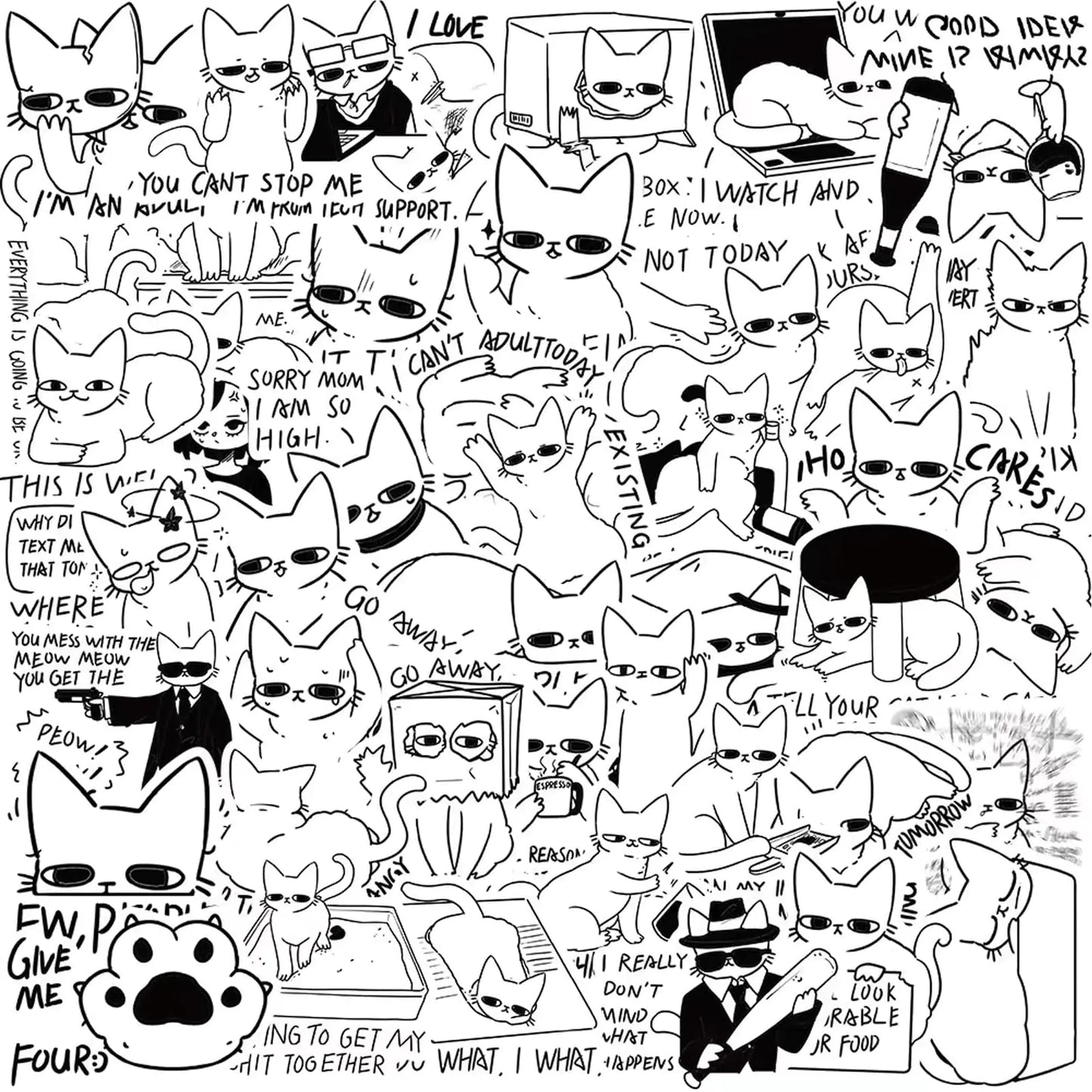 Fulxposs Kawaii Stickers Cat Stickers Anime Stickers Cute Stickers Pack Stickers for Kids Aesthetic Waterproof Vinyl Stickers for Water Bottle Laptop LuggageScrapbookParty Decoration 50PCS