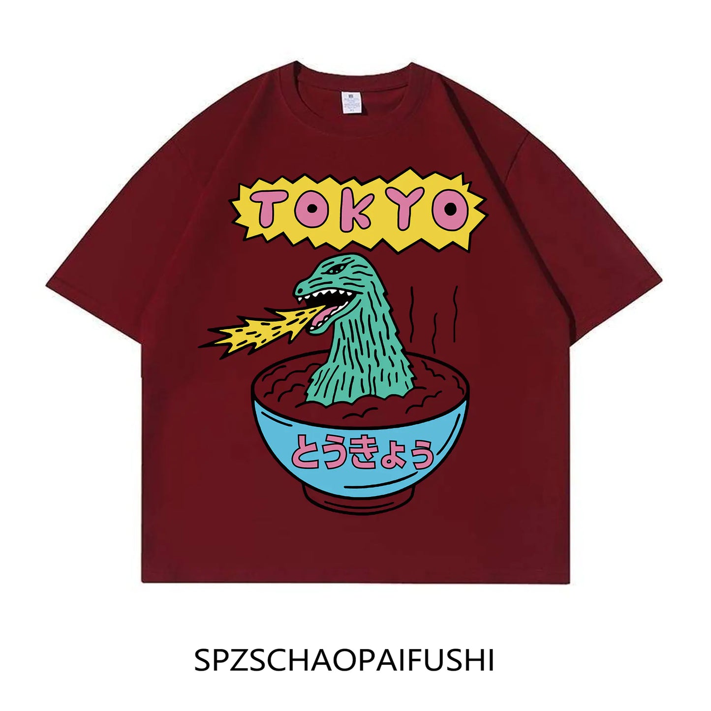 Cartoon Tokyo Dinosaur Print Short Sleeve T-Shirt