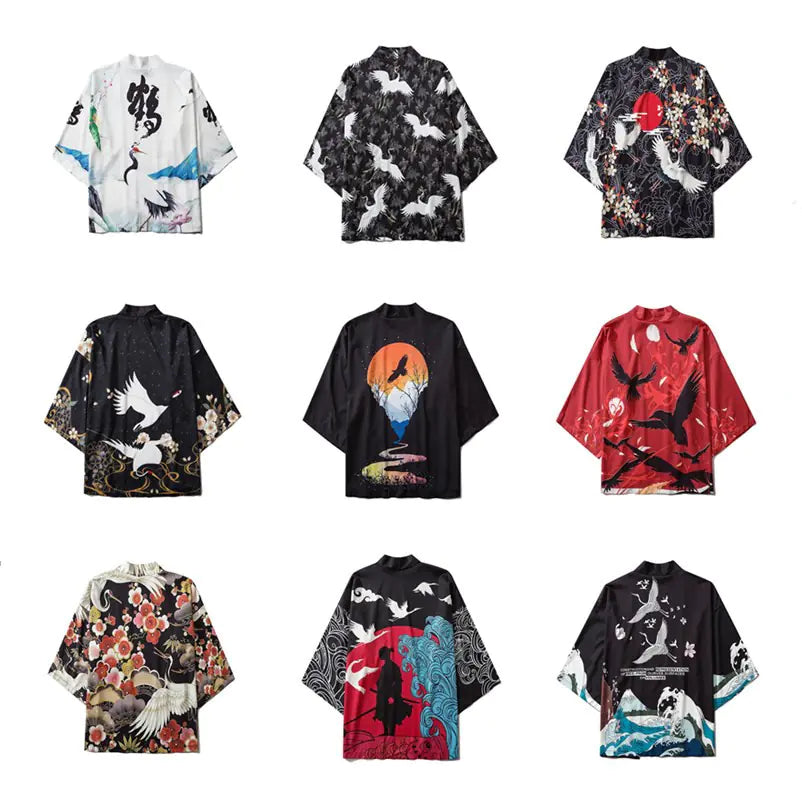 New Chinese Style Ukiyo-e Crane Robe for Men & Women