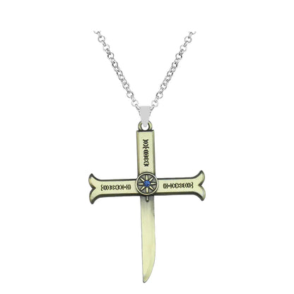 Anime Dracule Mihawk Necklace Cross Sword Pendant
