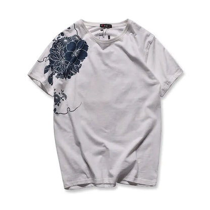 Japanese Ukiyo-e Embroidered Koi Fish T-Shirt (Plus Size)