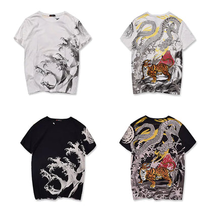 Japanese Ukiyo-e Embroidered Cherry Blossom T-Shirt