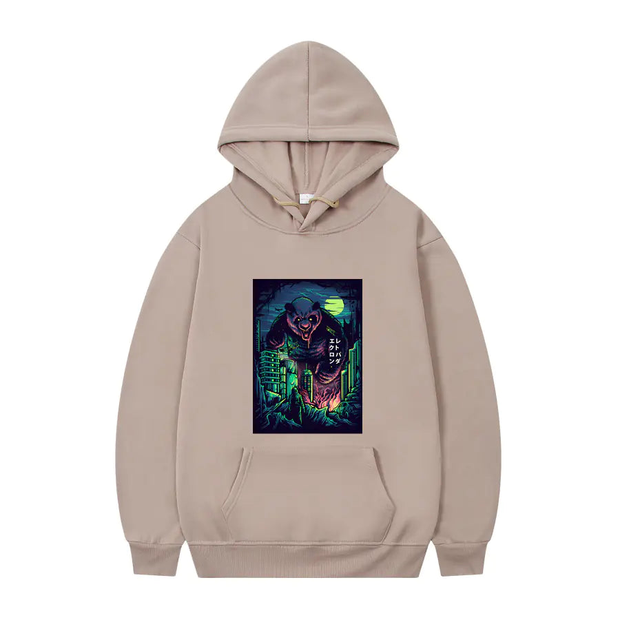 Men's Oversized Anime Monster Print Hoodie - Casual Pullover