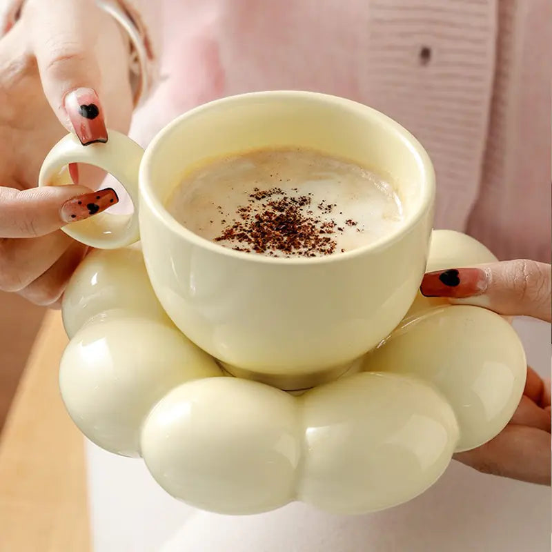 Cute Cloud Ceramic Mug and Decorative Plate Set