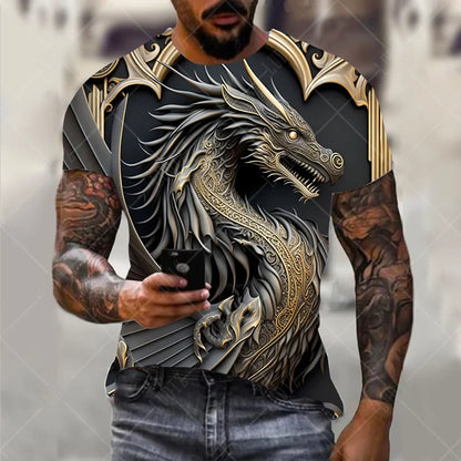 Men's Oversized 3D Printed Dragon T-Shirt - Casual Streetwear