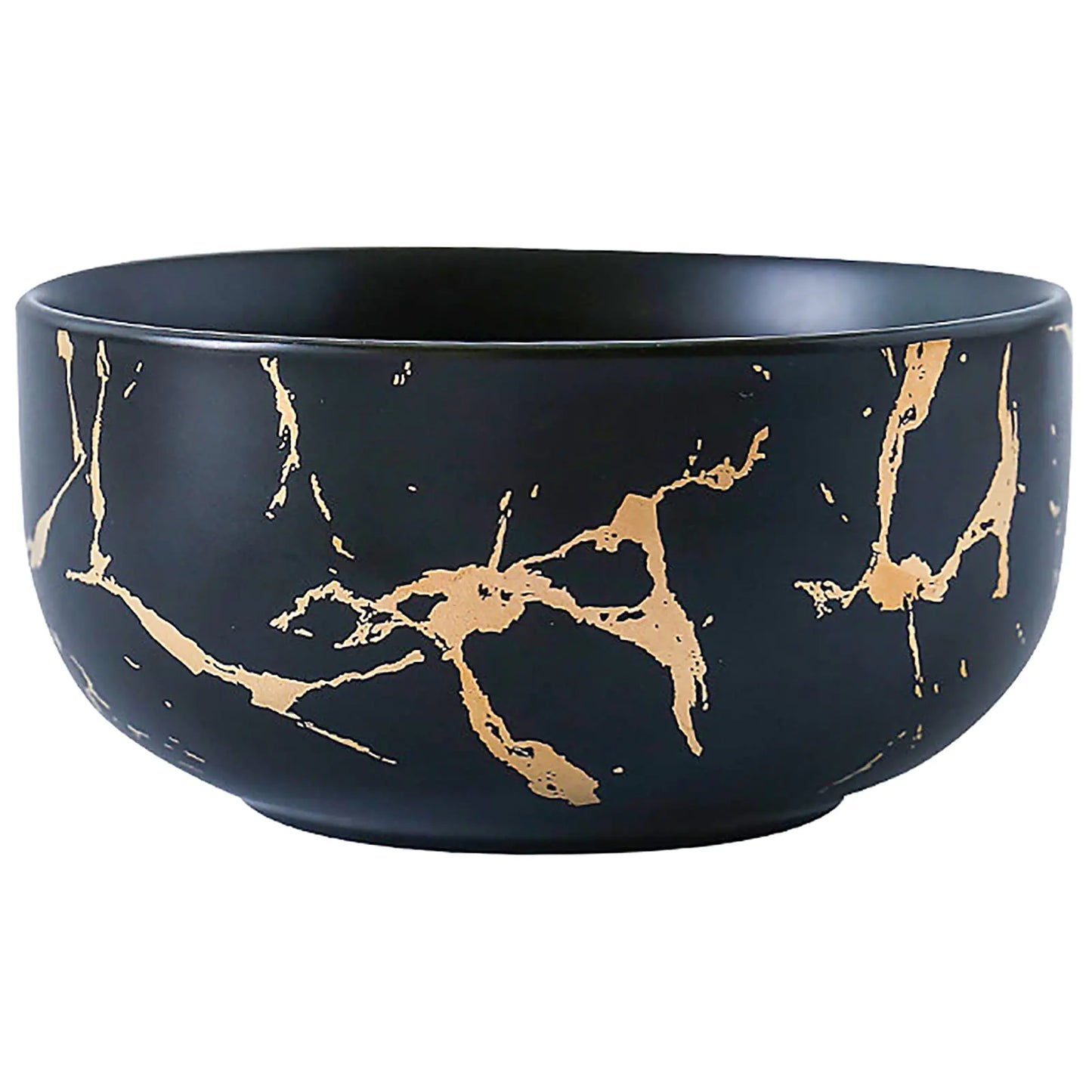 LUCCK Ceramic Cereal Bowl Marble Soup Bowl 17 OZ Ceramic Rice Bowl Luxury Gold Inlay Dessert Bowl Microwave and Dishwasher Safe for Oatmeal Snack (Black)