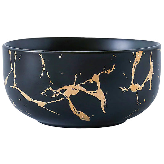 LUCCK Ceramic Cereal Bowl Marble Soup Bowl 17 OZ Ceramic Rice Bowl Luxury Gold Inlay Dessert Bowl Microwave and Dishwasher Safe for Oatmeal Snack (Black)