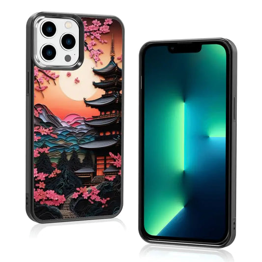 TARDAY Japanese Phone Case Japan Cherry Blossom Case Compatible with iPhone 14（Black）