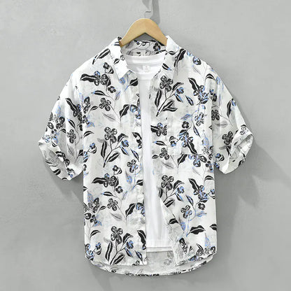 Men's Casual Short Sleeve Linen Shirt - Japanese Style
