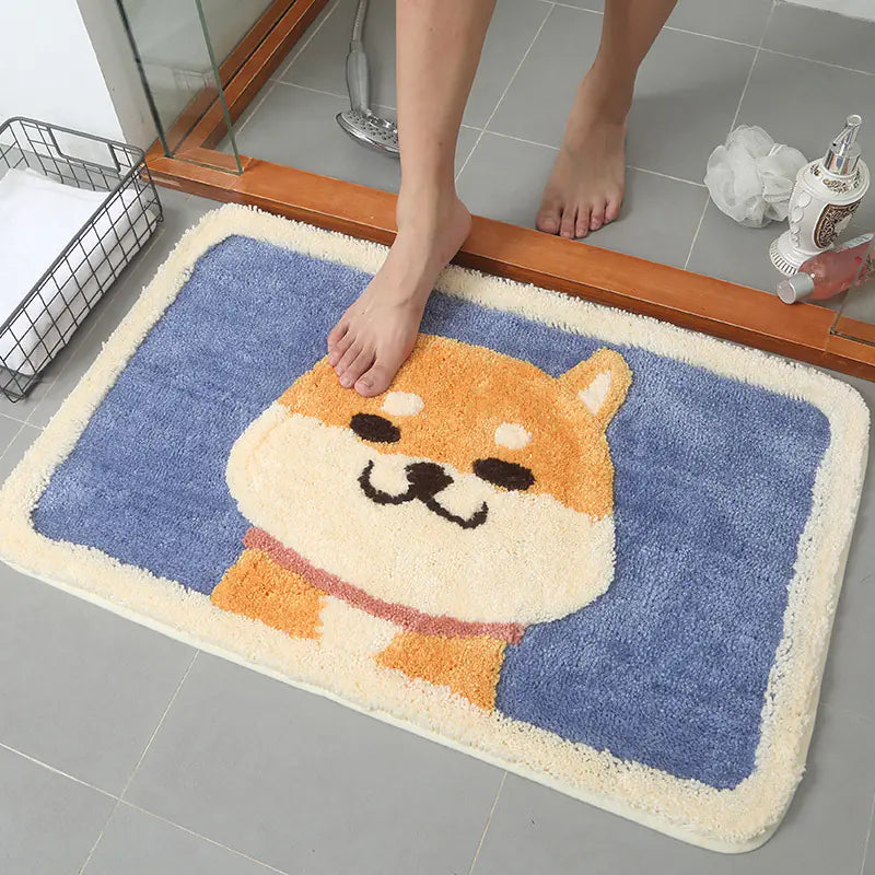 Cartoon Akita Dog Plush Bathroom Rug and Mat