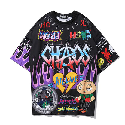 Men's Loose Fit Graffiti Print Short Sleeve T-Shirt