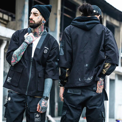 Loose Kimono Cardigan with Vintage Zipper, 3/4 Sleeve