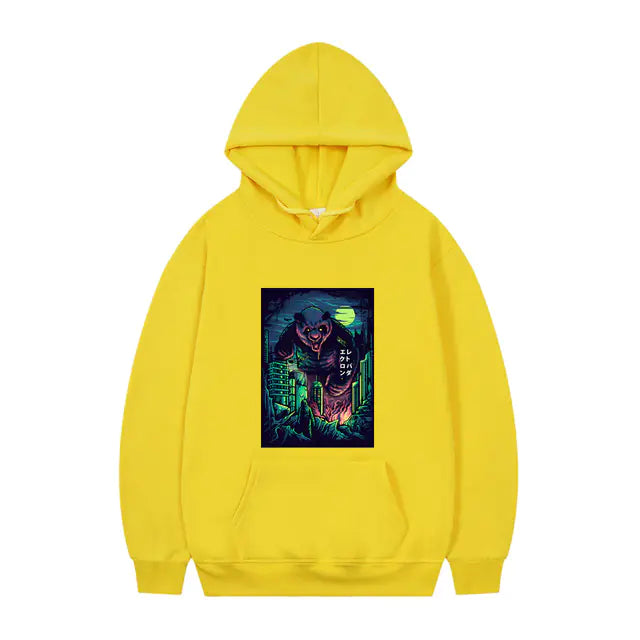 Men's Oversized Anime Monster Print Hoodie - Casual Pullover