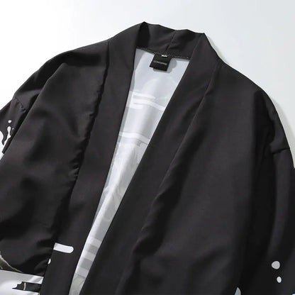 Japanese Vintage Dark Ukiyo-e Kimono Cardigan Coat