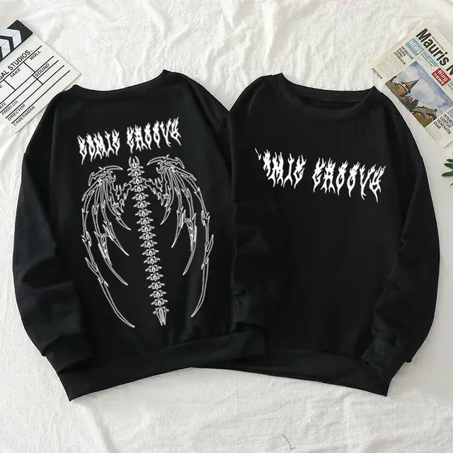 Retro Punk Anime Printed Hoodie for Girls