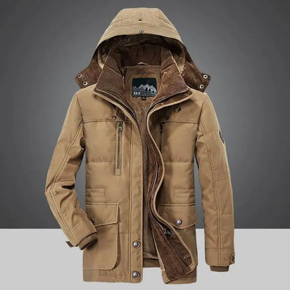 Warm Hooded Men's Winter Jacket - Medium Length Parka