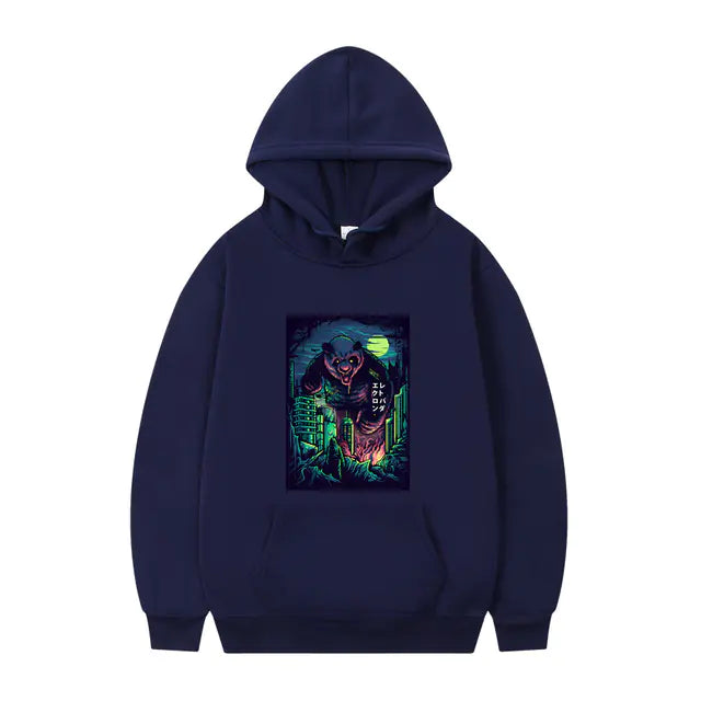 Men's Oversized Anime Monster Print Hoodie - Casual Pullover