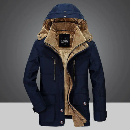 Warm Hooded Men's Winter Jacket - Medium Length Parka