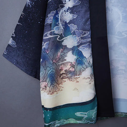 Japanese Style Kimono Cardigan with Ukiyo-e Dragon Print