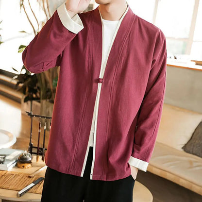 Japanese Style Men’s Cardigan Jacket with Color Panels