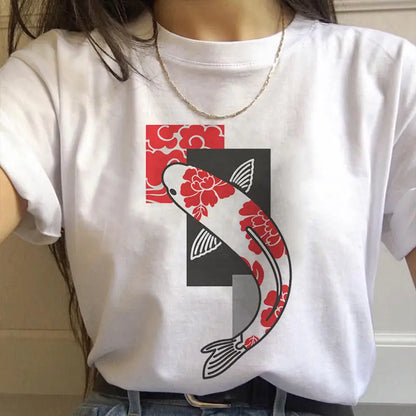 Japan Koi Fish Graphic Print T-shirt for Women